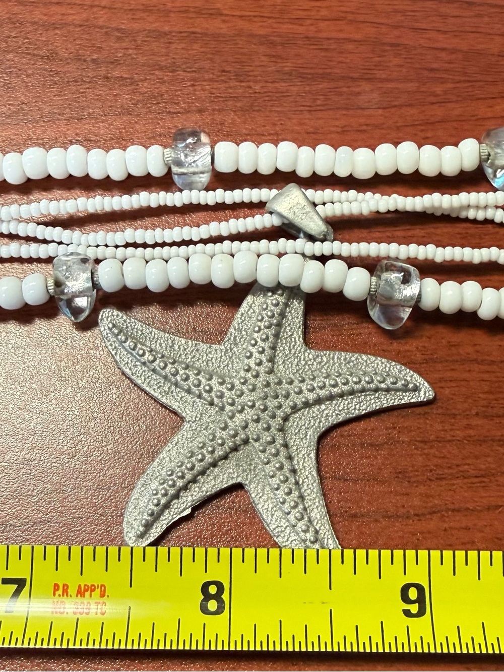 Multi-Strand Coastal White Beaded Necklace with Starfish Pendant - Picture 8 of 10
